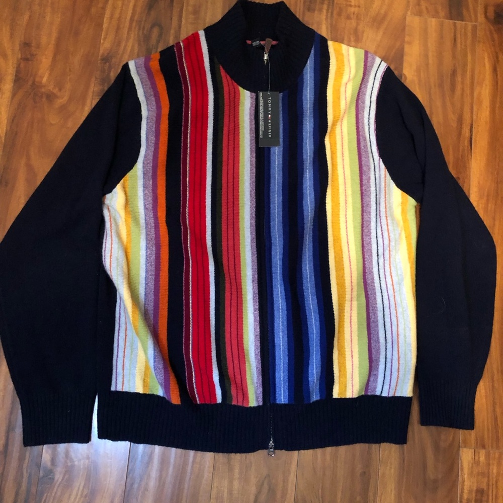 VTG Tommy Hilfiger Multi-color Zip Up Sweater XL